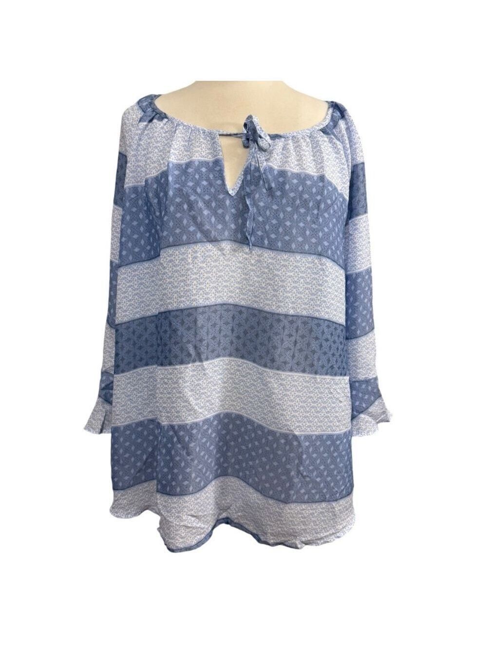 Women's Fred David Blouse Top 2X Blue White